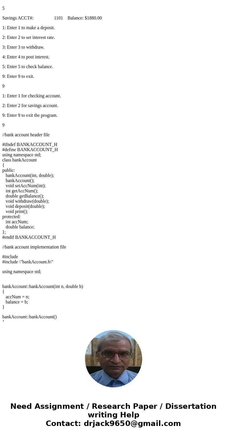 Please Help me make an output like this!!! Scroll down to bottom to see my header files and implementation files. I just need help with the test program. Someon Please Help me make an output like this!!! Scroll down to bottom to see my header files and implementation files. I just need help with the test program. Someon