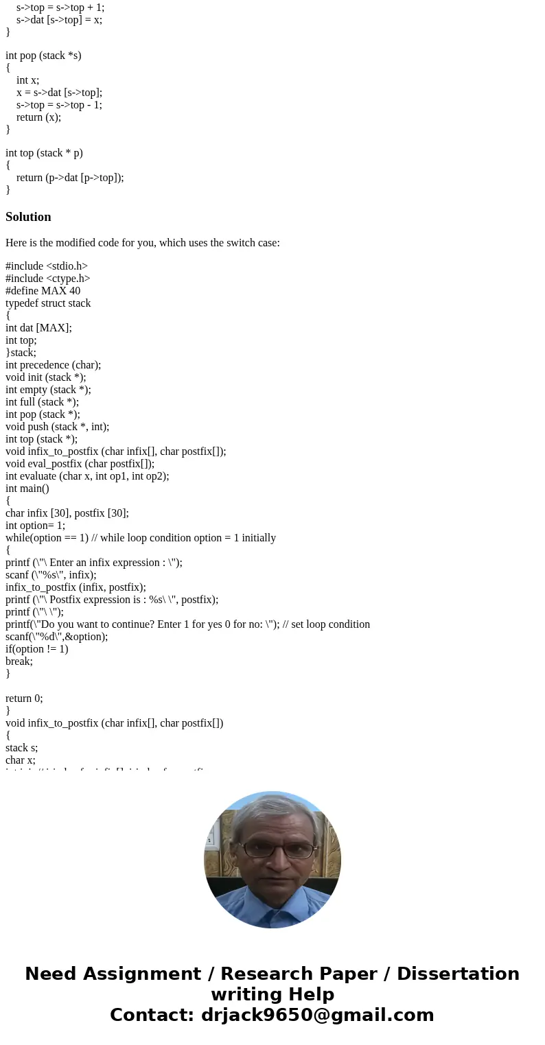 PLEASE HOW DO I PUT THIS C++ PROGRAM INTO A SWITCH STATEMENT EXAMPLE: switch (ch) { case \'a\'; (statement ) break; case \'a\'; (statement ) break; } #include &
