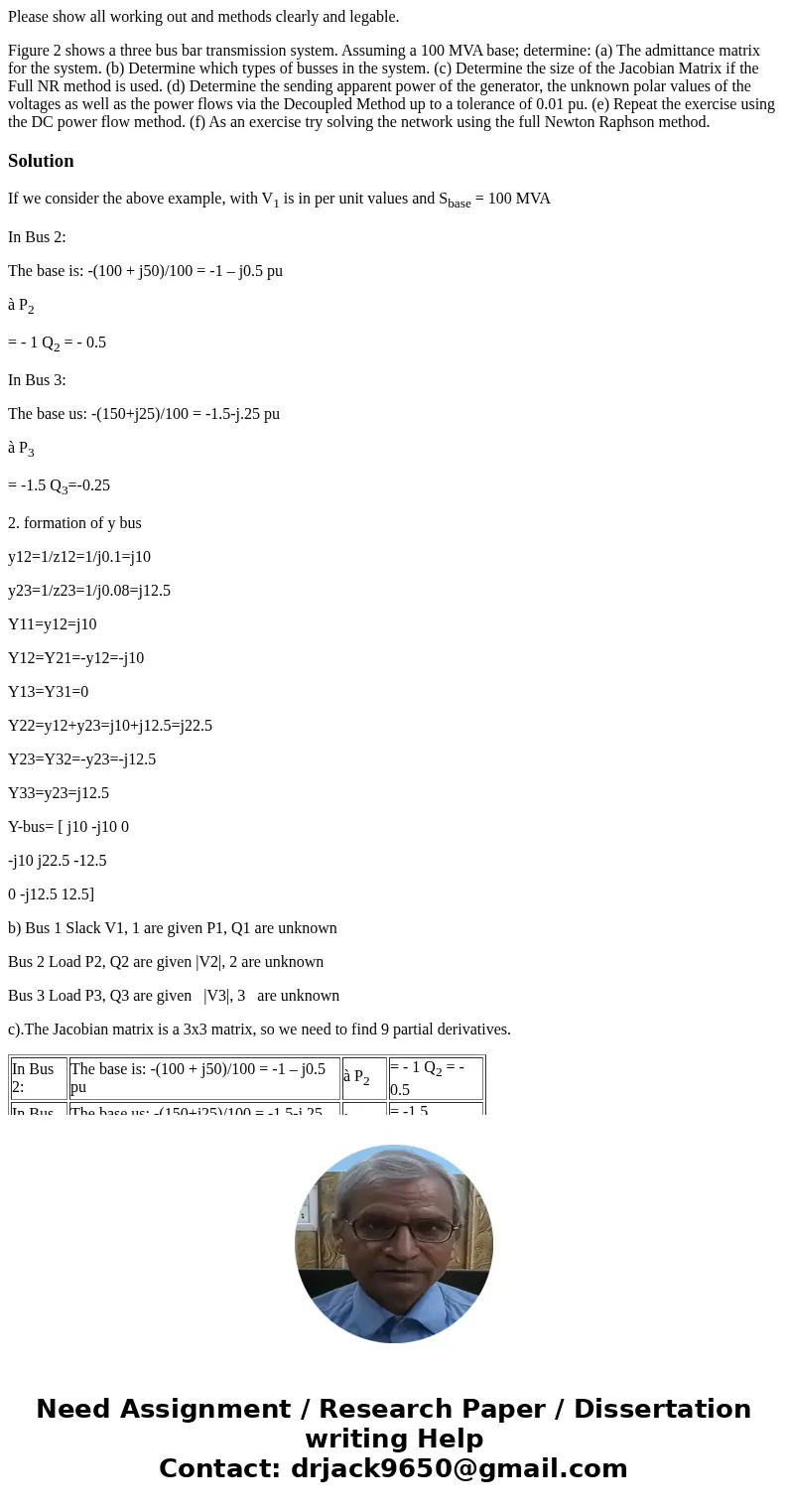 Please show all working out and methods clearly and legable. Figure 2 shows a three bus bar transmission system. Assuming a 100 MVA base; determine: (a) The adm Please show all working out and methods clearly and legable. Figure 2 shows a three bus bar transmission system. Assuming a 100 MVA base; determine: (a) The adm