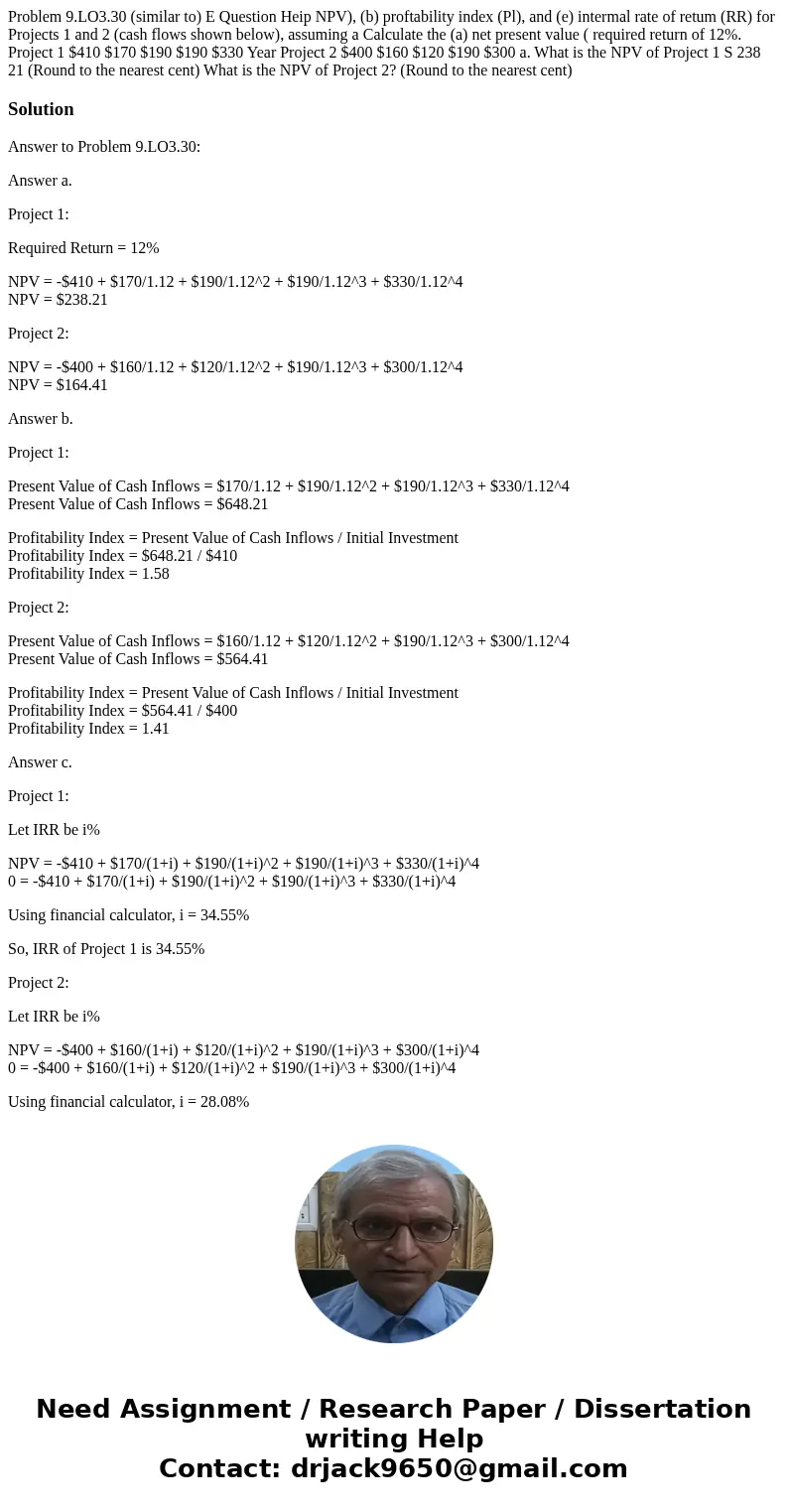 Problem 9.LO3.30 (similar to) E Question Heip NPV), (b) proftability index (Pl), and (e) intermal rate of retum (RR) for Projects 1 and 2 (cash flows shown bel  Problem 9.LO3.30 (similar to) E Question Heip NPV), (b) proftability index (Pl), and (e) intermal rate of retum (RR) for Projects 1 and 2 (cash flows shown bel