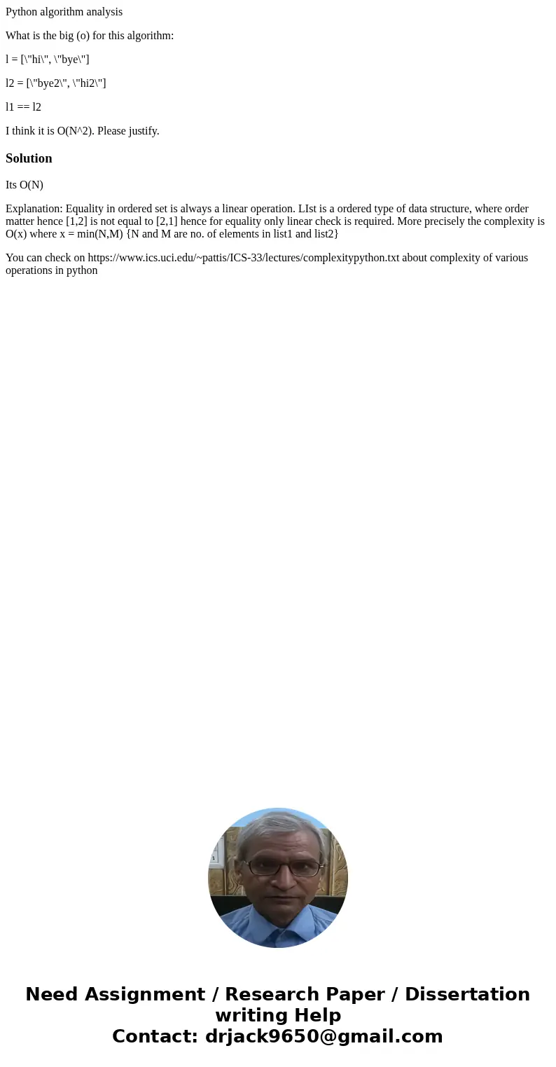 Python algorithm analysis What is the big (o) for this algorithm: l = [\ Python algorithm analysis What is the big (o) for this algorithm: l = [\