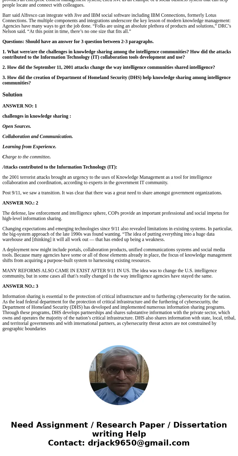 Read the following article and use the three questions at the end for your discussion How knowledge management helps keep the US attack free By John Moore The a Read the following article and use the three questions at the end for your discussion How knowledge management helps keep the US attack free By John Moore The a