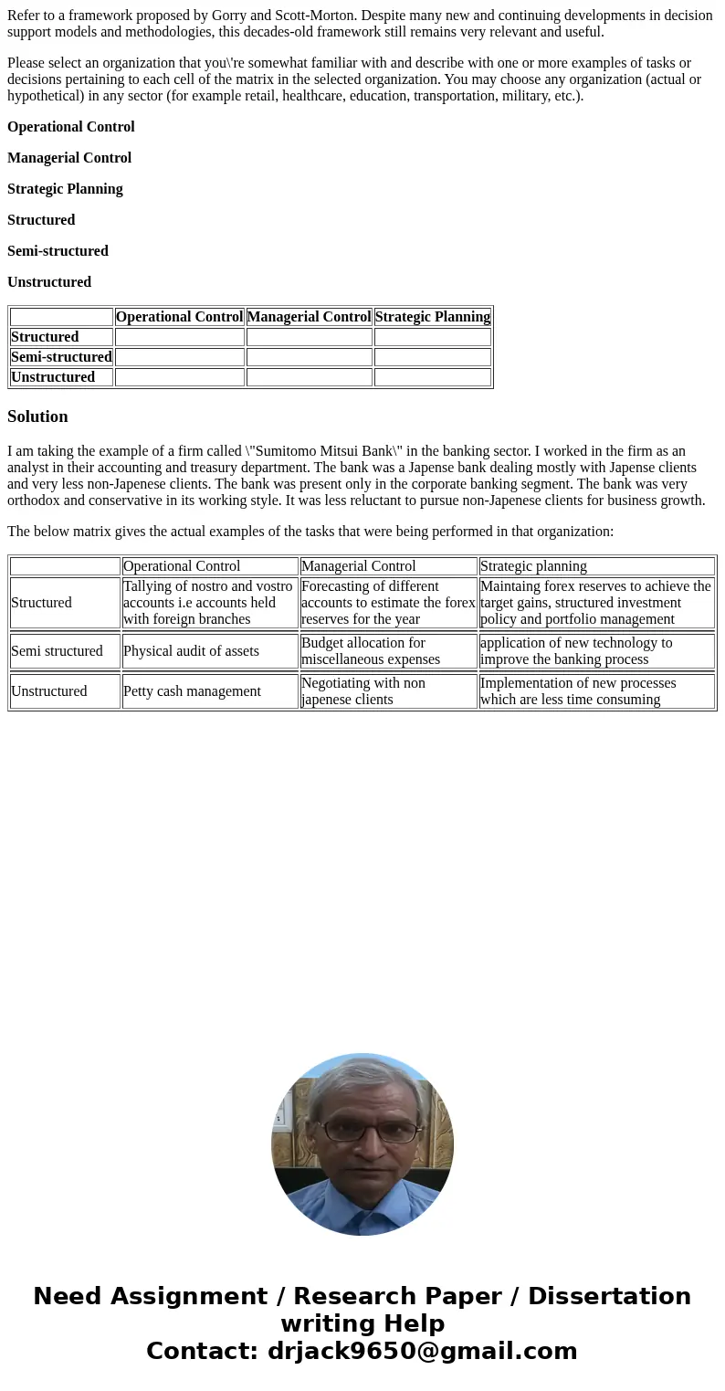 Refer to a framework proposed by Gorry and Scott-Morton. Despite many new and continuing developments in decision support models and methodologies, this decades Refer to a framework proposed by Gorry and Scott-Morton. Despite many new and continuing developments in decision support models and methodologies, this decades