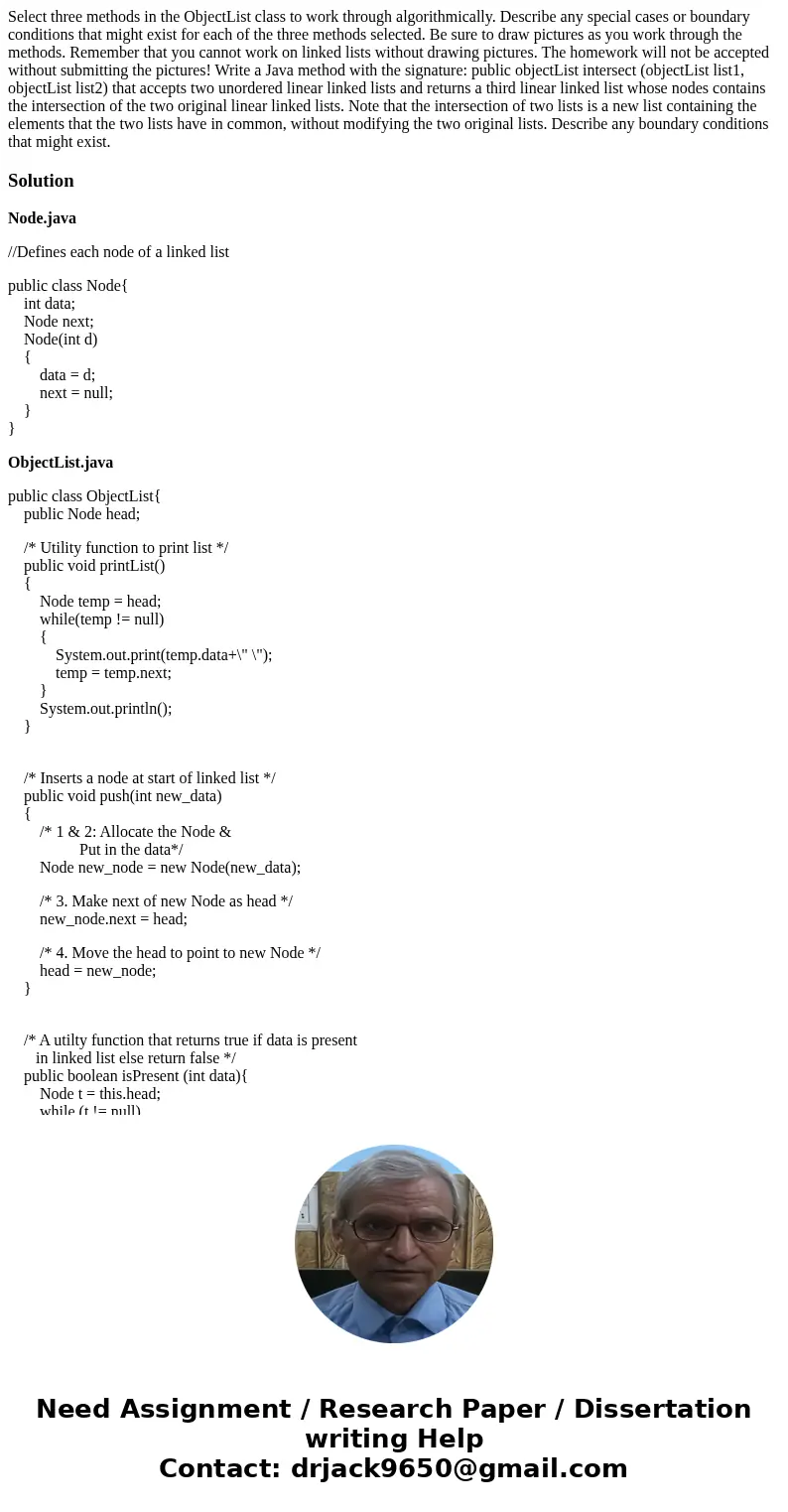 Select three methods in the ObjectList class to work through algorithmically. Describe any special cases or boundary conditions that might exist for each of th  Select three methods in the ObjectList class to work through algorithmically. Describe any special cases or boundary conditions that might exist for each of th