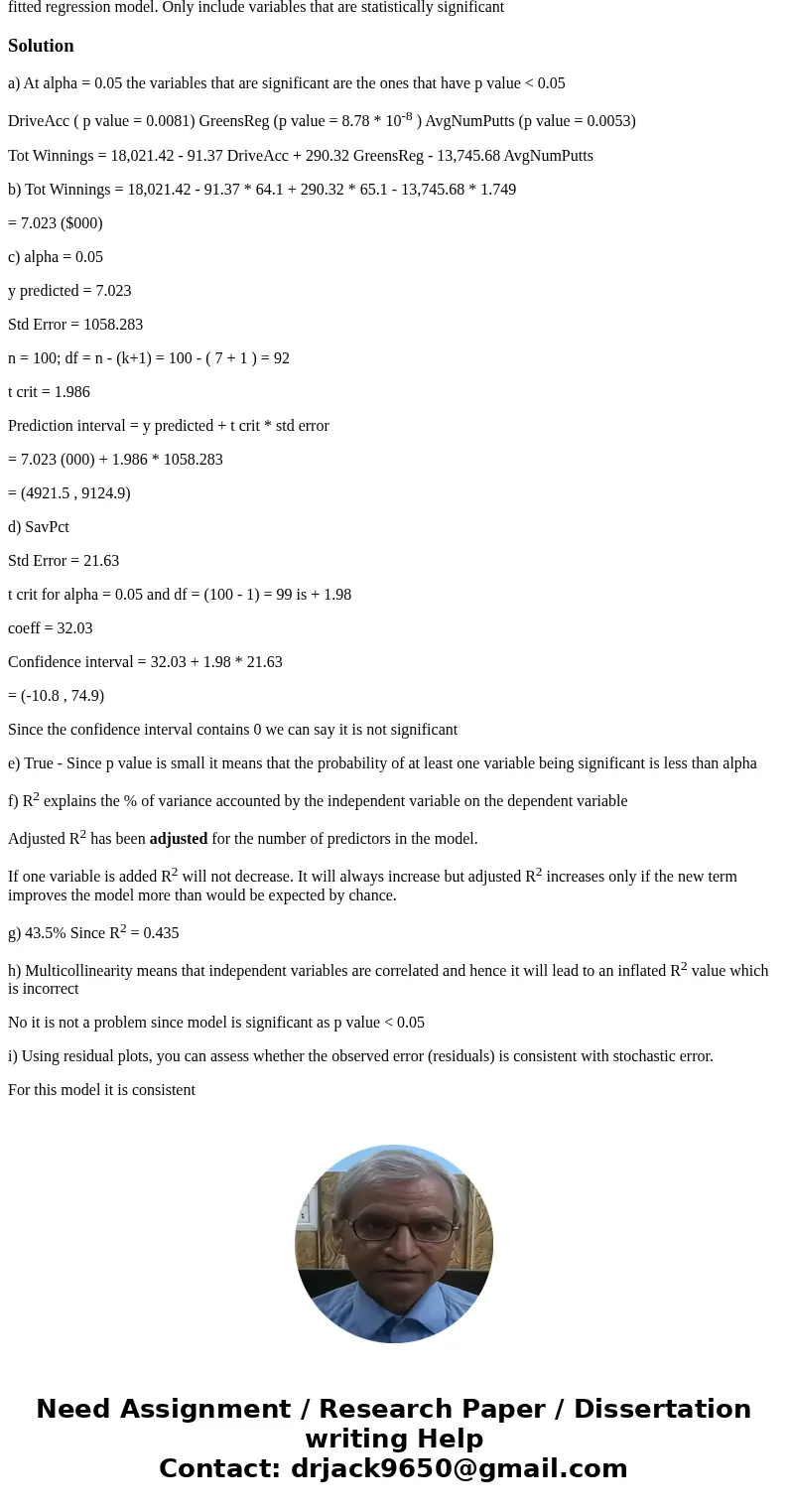 several variables on total winnings of 100 randomly selected PGA golfers in 2004. The are: Variable Age AvgDriveYds Description Player\'s age in years Average   several variables on total winnings of 100 randomly selected PGA golfers in 2004. The are: Variable Age AvgDriveYds Description Player\'s age in years Average