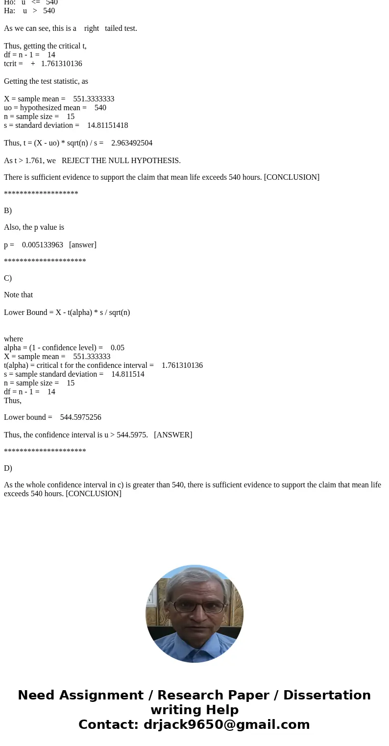 The life in hours of a thermocouple used in a furnace is known to be approximately normally distributed, with a standared deviation of sigma=20 hours. A random  The life in hours of a thermocouple used in a furnace is known to be approximately normally distributed, with a standared deviation of sigma=20 hours. A random