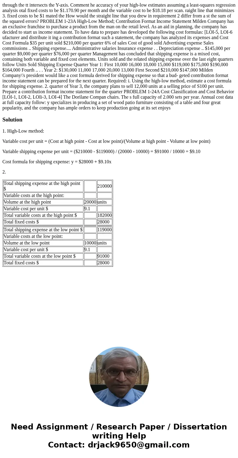 through the tt intersects the Y-axis. Comment he accuracy of your high-low estimates assuming a least-squares regression analysis otal fixed costs to be $1.170  through the tt intersects the Y-axis. Comment he accuracy of your high-low estimates assuming a least-squares regression analysis otal fixed costs to be $1.170