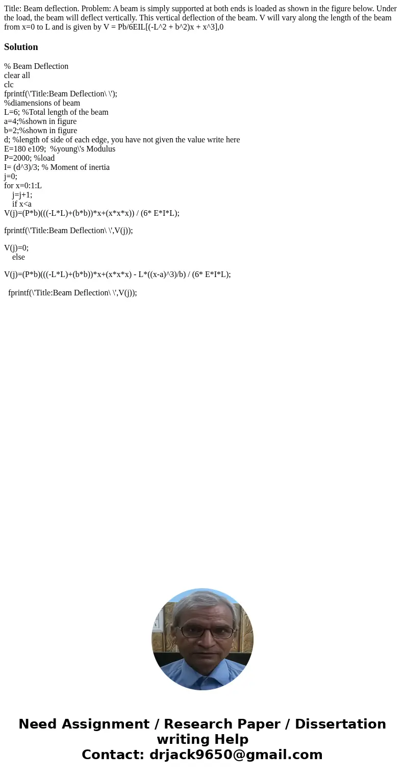 Title: Beam deflection. Problem: A beam is simply supported at both ends is loaded as shown in the figure below. Under the load, the beam will deflect vertical  Title: Beam deflection. Problem: A beam is simply supported at both ends is loaded as shown in the figure below. Under the load, the beam will deflect vertical