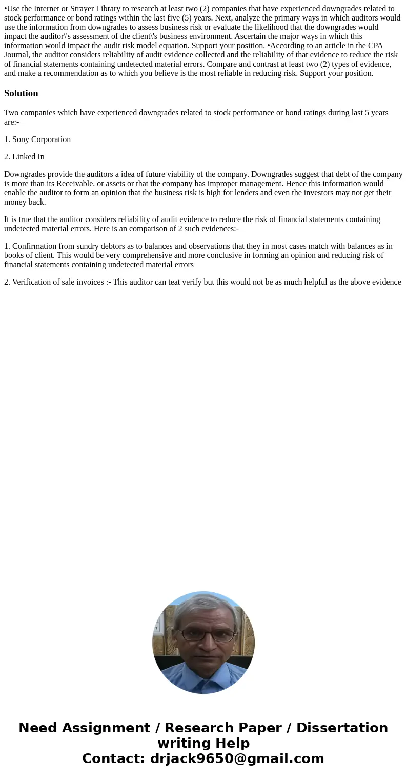 •Use the Internet or Strayer Library to research at least two (2) companies that have experienced downgrades related to stock performance or bond ratings within •Use the Internet or Strayer Library to research at least two (2) companies that have experienced downgrades related to stock performance or bond ratings within