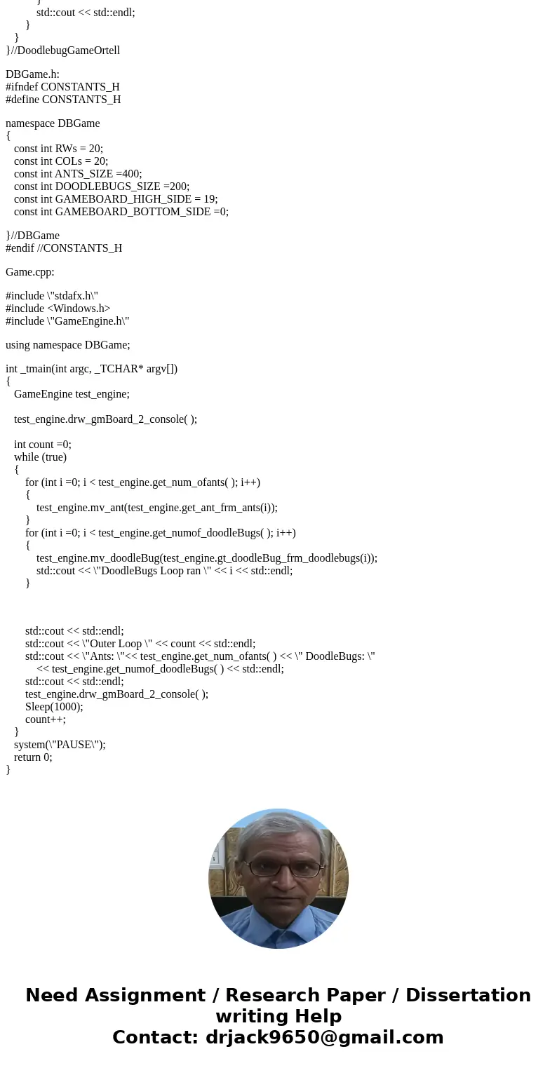 Using C++ you will use cellular automata to create a 2D predator–prey simulation in your program. The preys are ants and the predators are doodlebugs. These cri Using C++ you will use cellular automata to create a 2D predator–prey simulation in your program. The preys are ants and the predators are doodlebugs. These cri