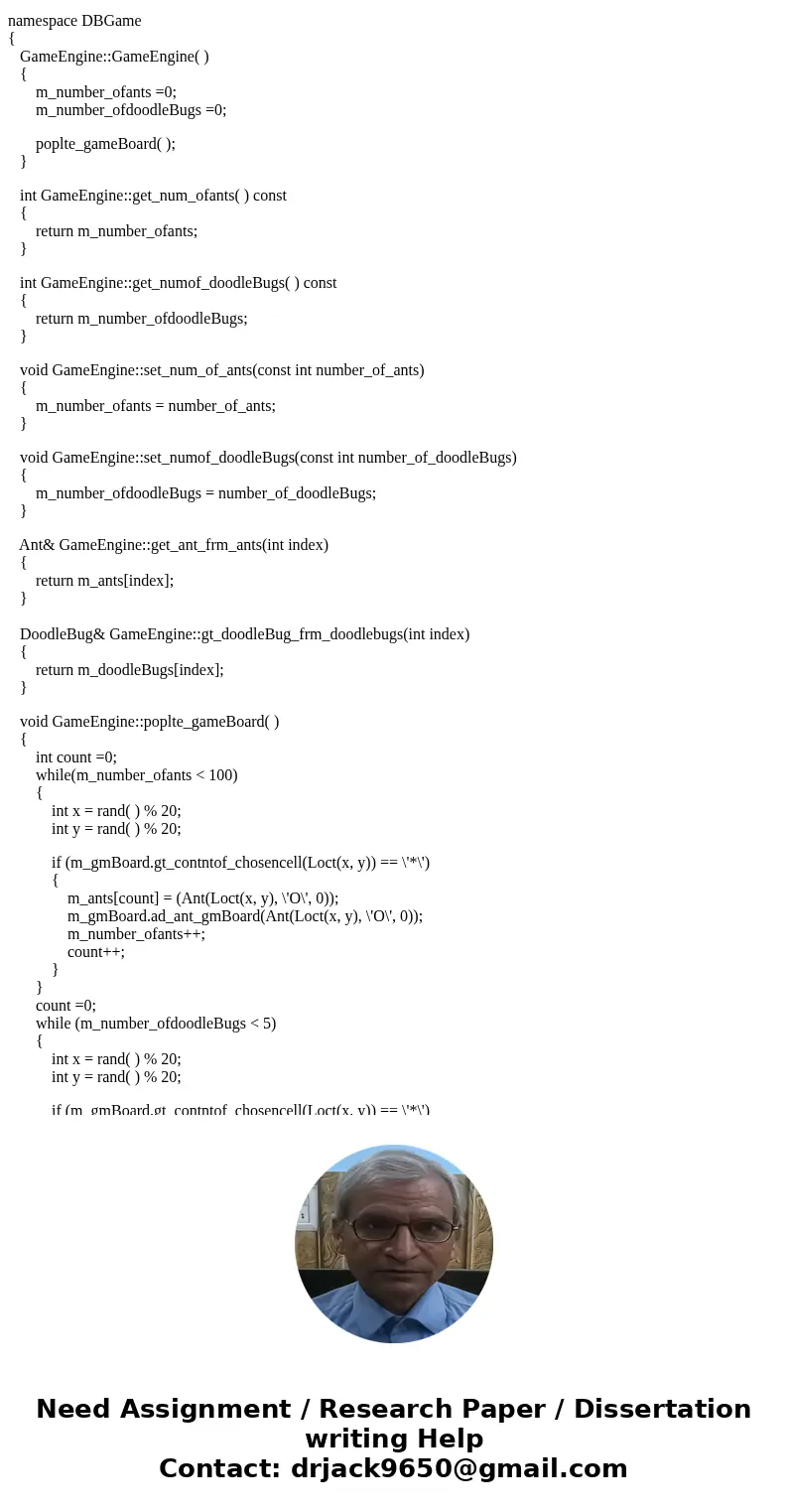 Using C++ you will use cellular automata to create a 2D predator–prey simulation in your program. The preys are ants and the predators are doodlebugs. These cri Using C++ you will use cellular automata to create a 2D predator–prey simulation in your program. The preys are ants and the predators are doodlebugs. These cri