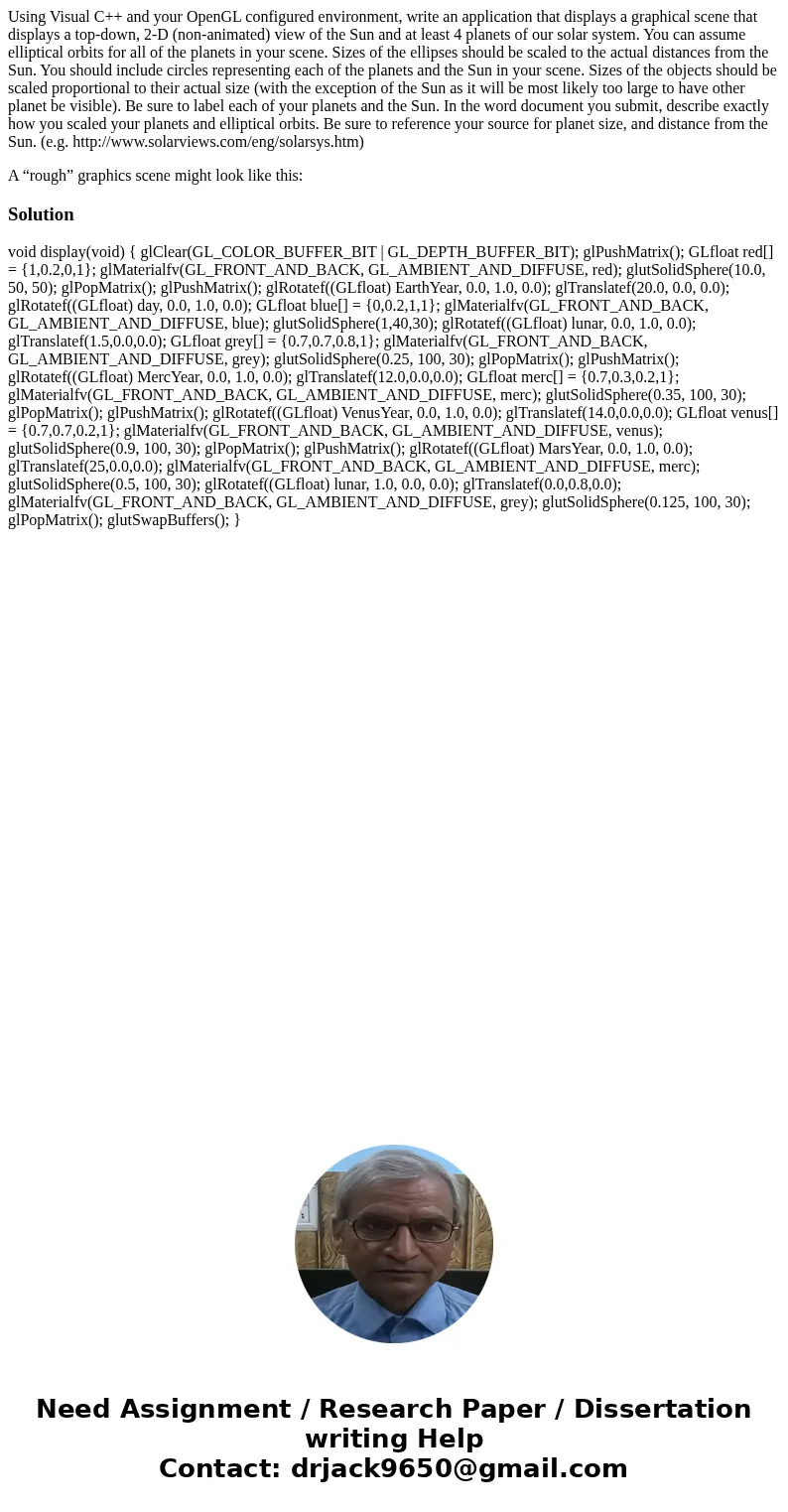 Using Visual C++ and your OpenGL configured environment, write an application that displays a graphical scene that displays a top-down, 2-D (non-animated) view 