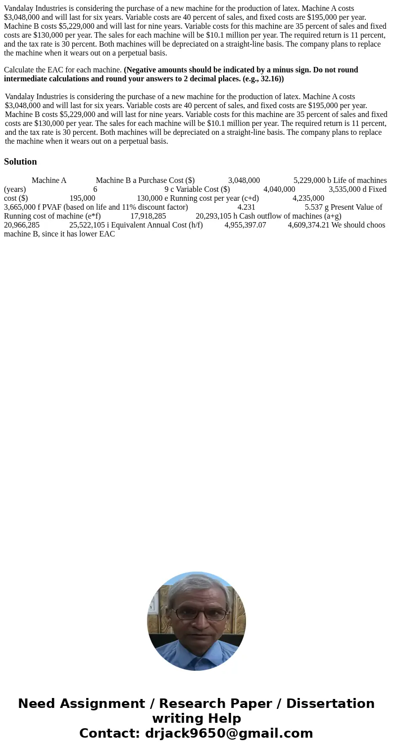 Vandalay Industries is considering the purchase of a new machine for the production of latex. Machine A costs $3,048,000 and will last for six years. Variable c Vandalay Industries is considering the purchase of a new machine for the production of latex. Machine A costs $3,048,000 and will last for six years. Variable c