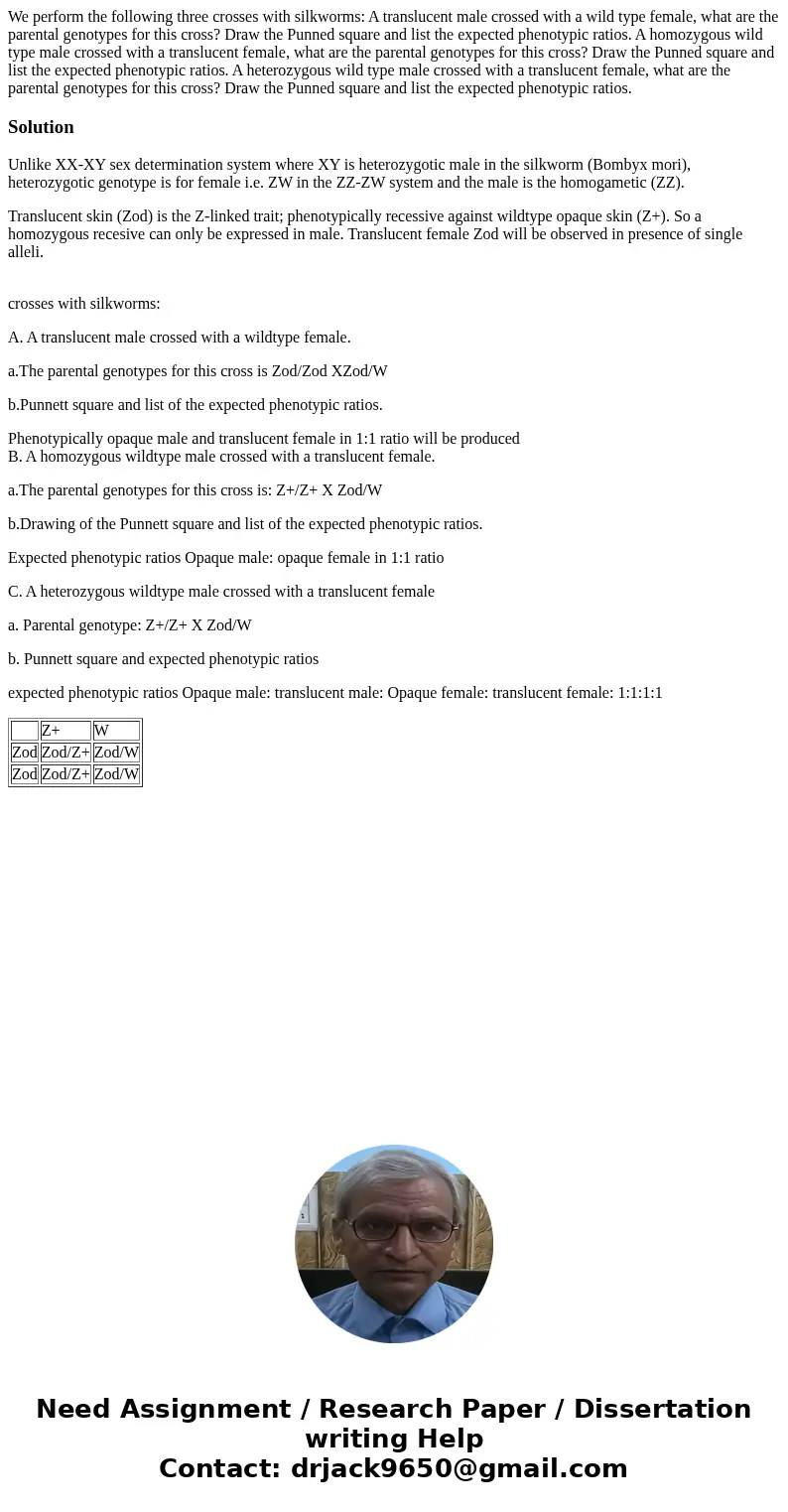 We perform the following three crosses with silkworms: A translucent male crossed with a wild type female, what are the parental genotypes for this cross? Draw  We perform the following three crosses with silkworms: A translucent male crossed with a wild type female, what are the parental genotypes for this cross? Draw