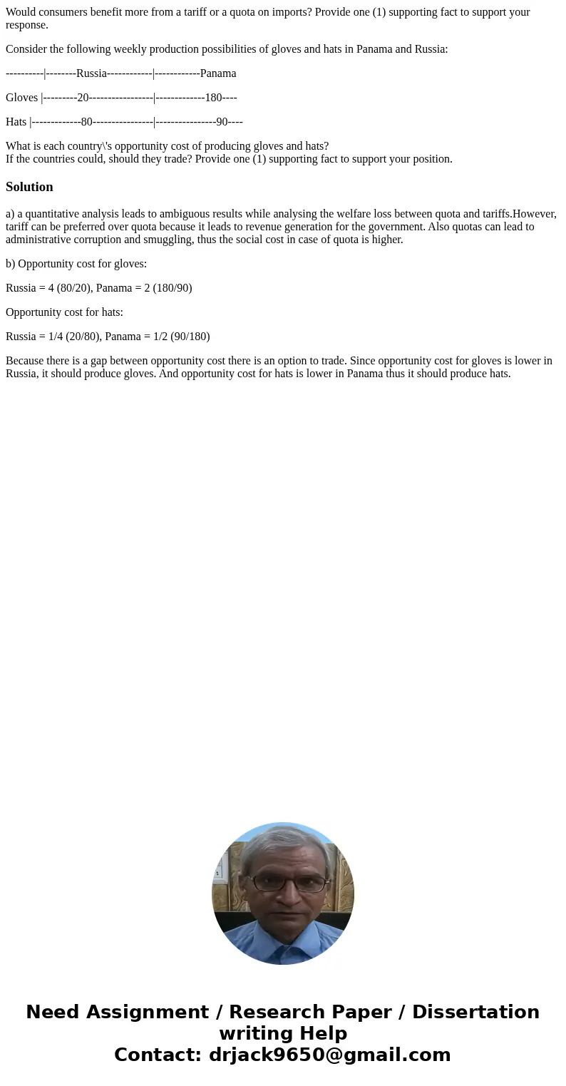 Would consumers benefit more from a tariff or a quota on imports? Provide one (1) supporting fact to support your response. Consider the following weekly produc Would consumers benefit more from a tariff or a quota on imports? Provide one (1) supporting fact to support your response. Consider the following weekly produc