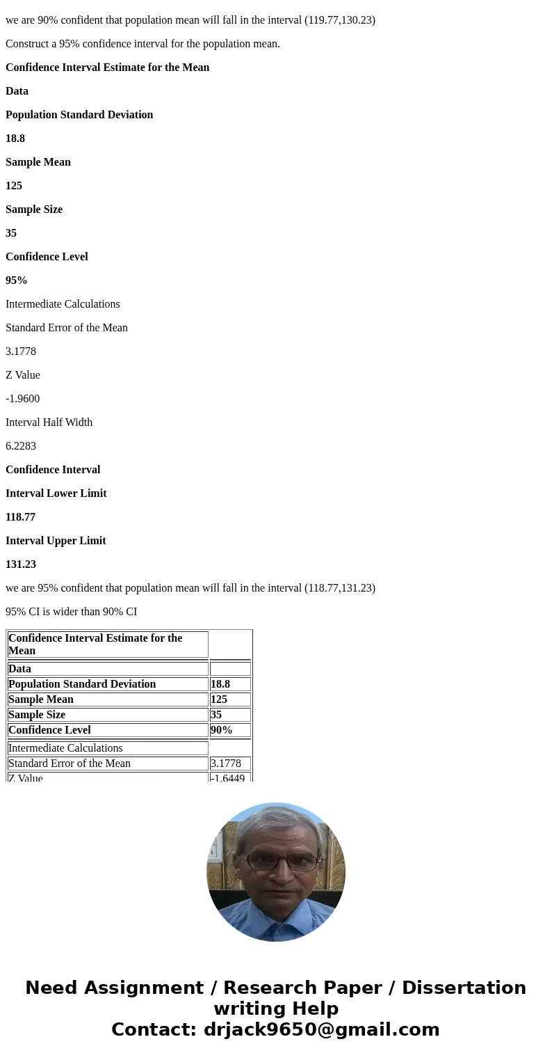 You are given the sample mean and the population standard deviation. Use this information to construct the 90% and 95% confidence intervals for the population m